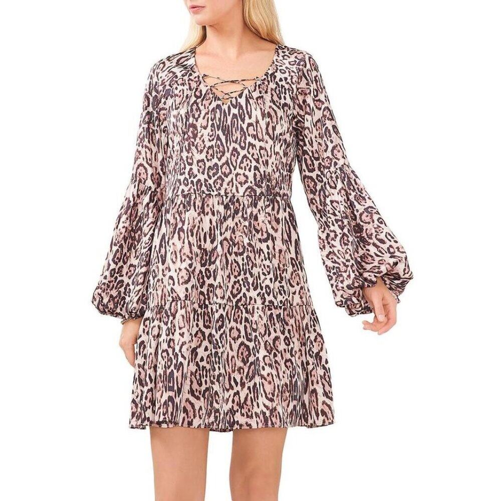 Vince Camuto Classic Escape Leopard Print mini dress Boho NEW  - XS